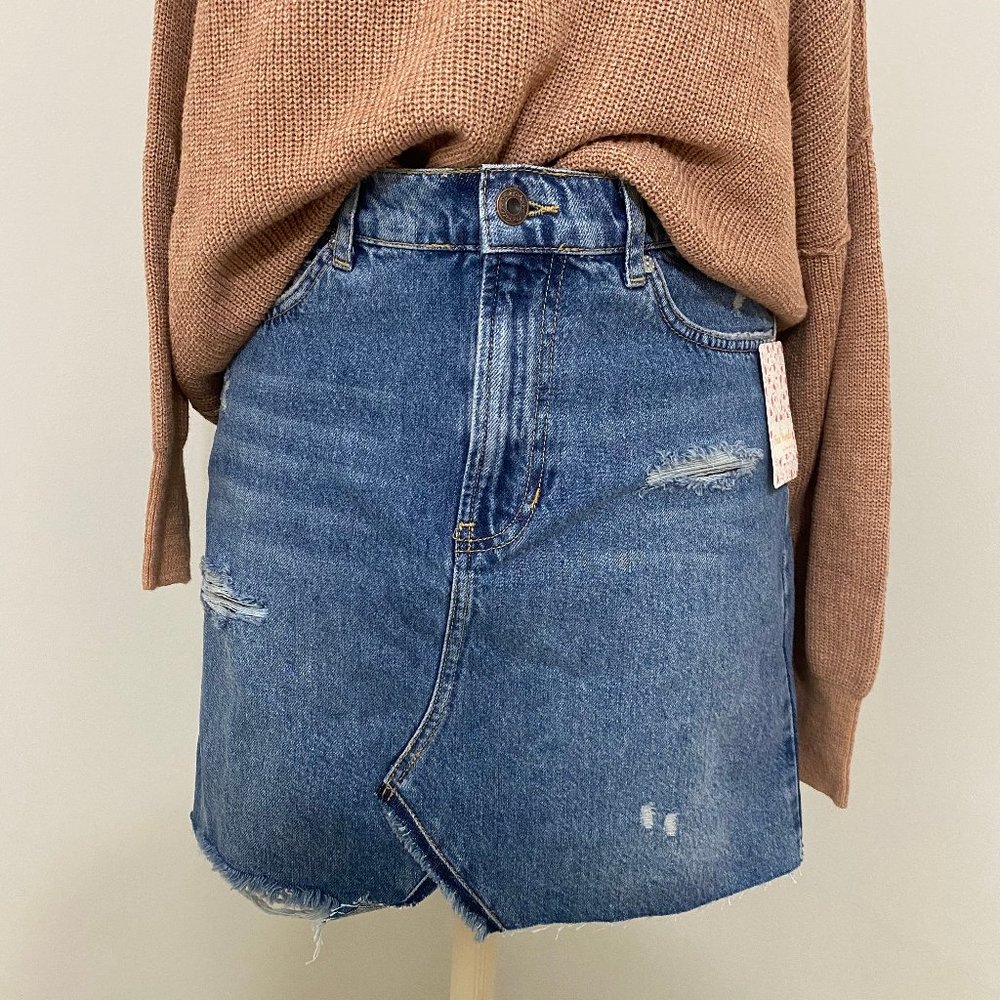 NWT Free People Distressed Denim Skirt SZ 27